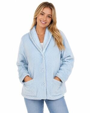 1990s La Cera Light Blue Plush Fleece Bed Jacket Cozy Shawl Collar L